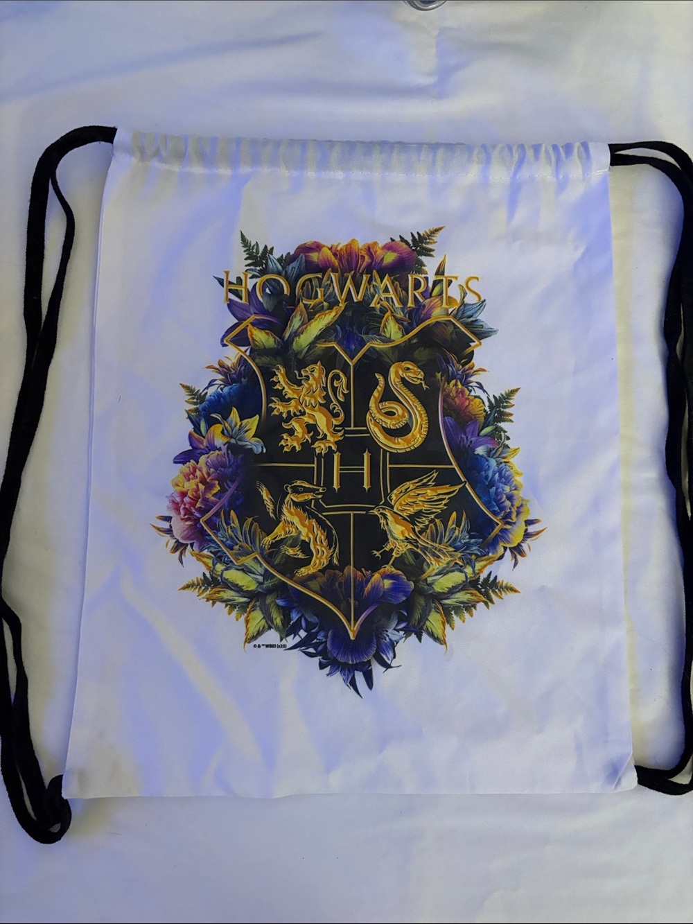 Hogwarts Crest Floral Drawstring Backpack - White